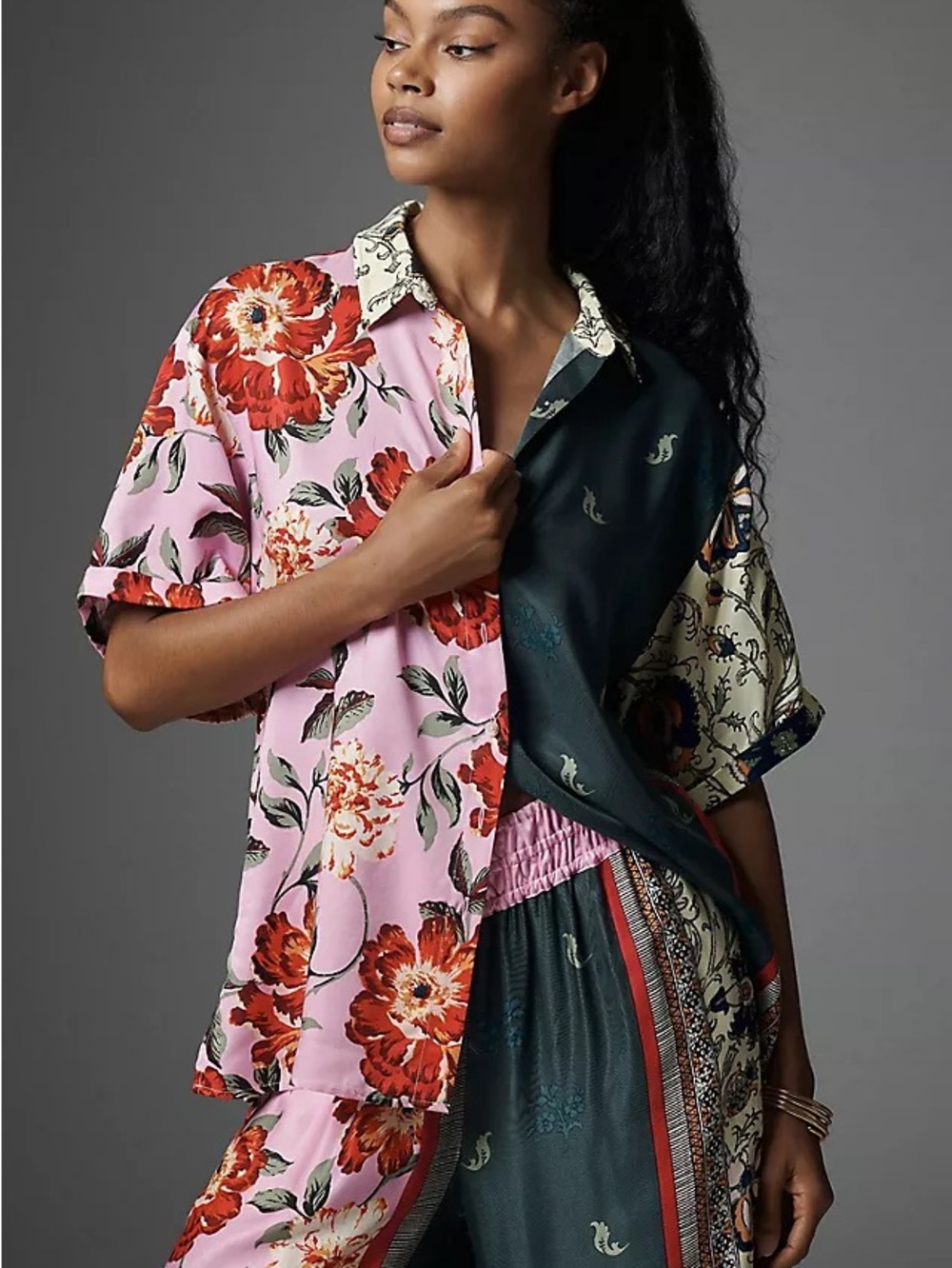 Anthropologie Blouse Women’s M Surf Shirt Print Patchwork Floral Boho